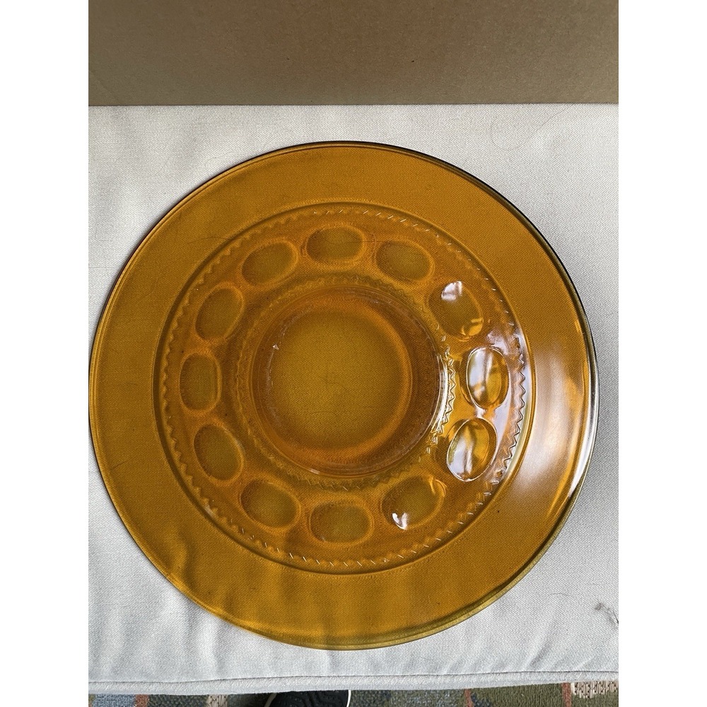 Amber Pressed‎ Glass Round Decorative Plate Glossy Finish Adult Tableware